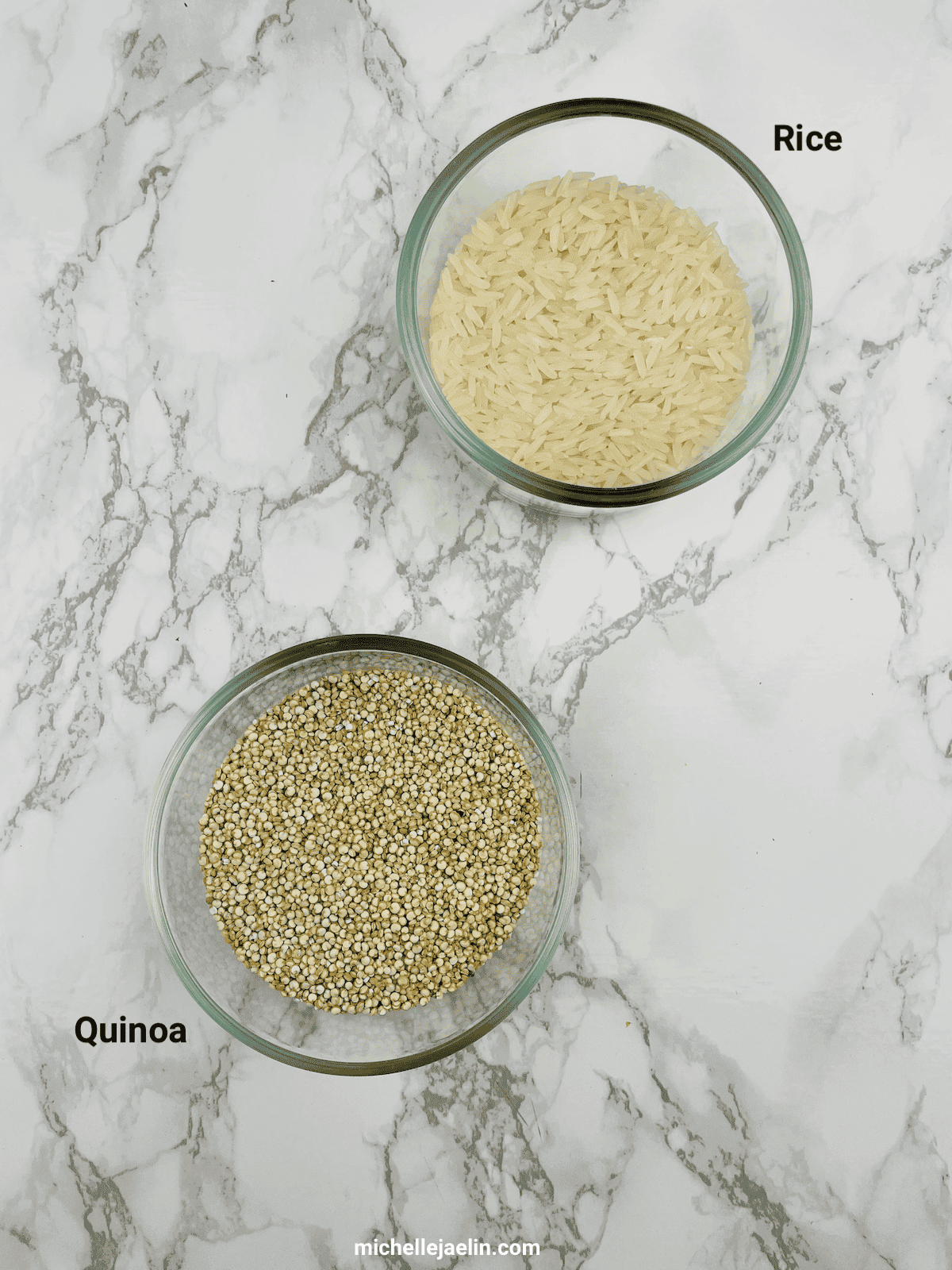 rice and quinoa ingredients in cups